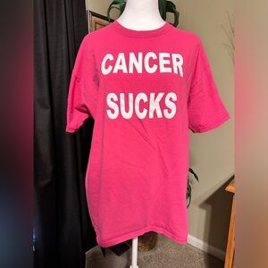 Cancer Sucks, pink short sleeve, 100% cotton, pet/free home.